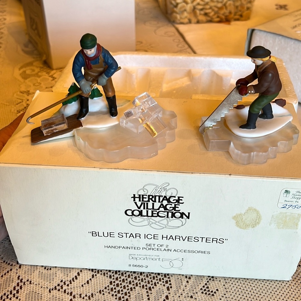 Department 56 Blue Star ice Harvesters. Set of 2 handpainted porcelain figures.